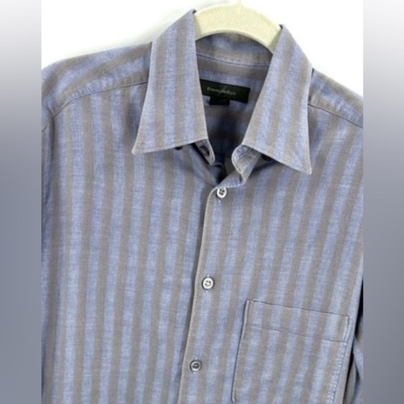 Ermenegildo Zegna Mens Button Down Shirt Size S Collared Long Sleeve Blue Stripe - Picture 1 of 10